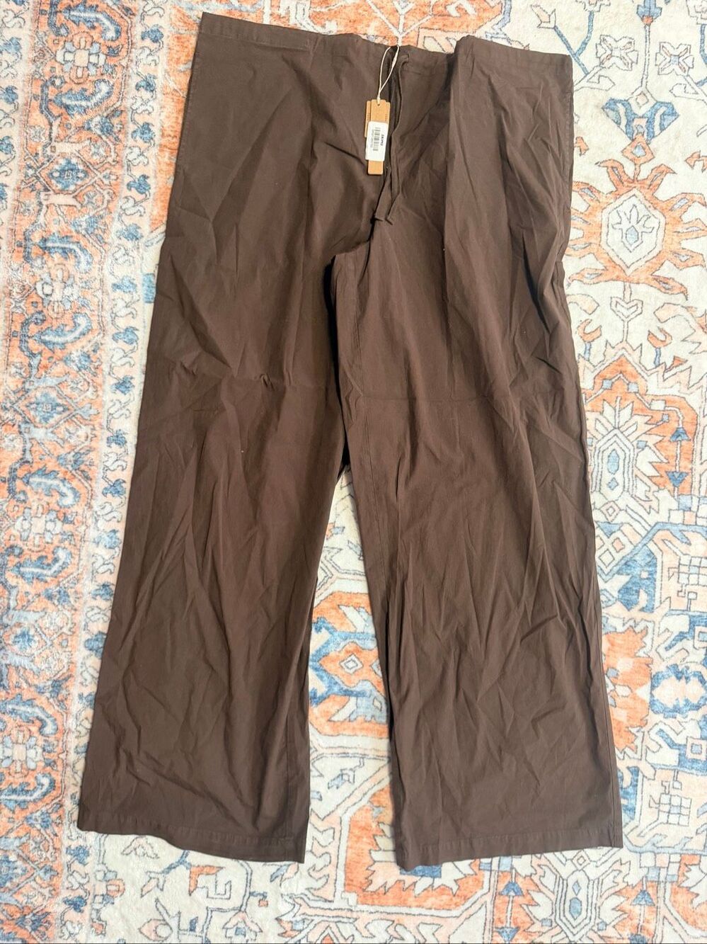 SKIMS Cotton Poplin Straight Leg Pant Washed Dark Sepia Lounge Pants Size S NWT